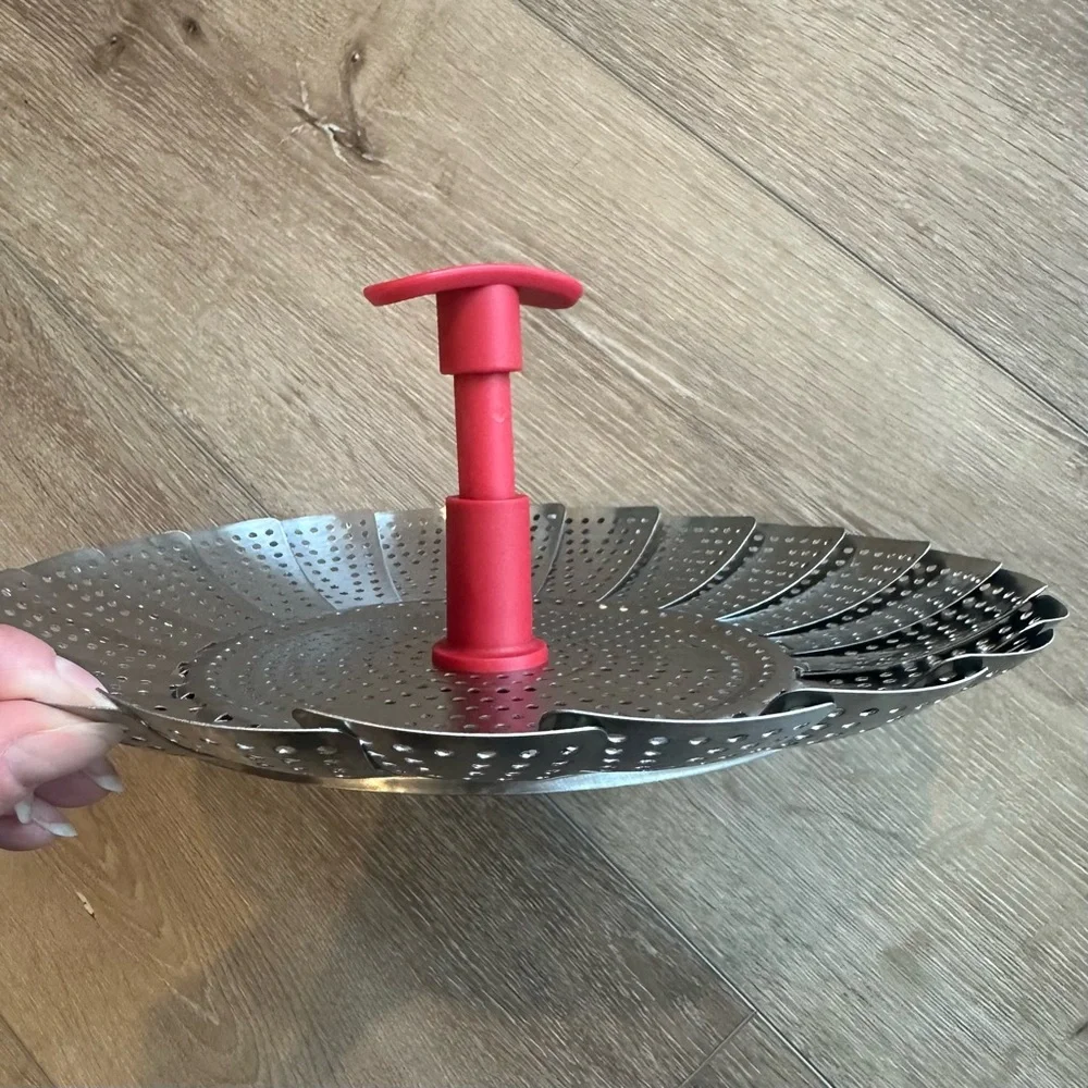 NWT Stainless Steel Steamer Basket Red Handle